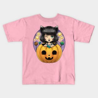 Jack O Lantern Kitty Kids T-Shirt